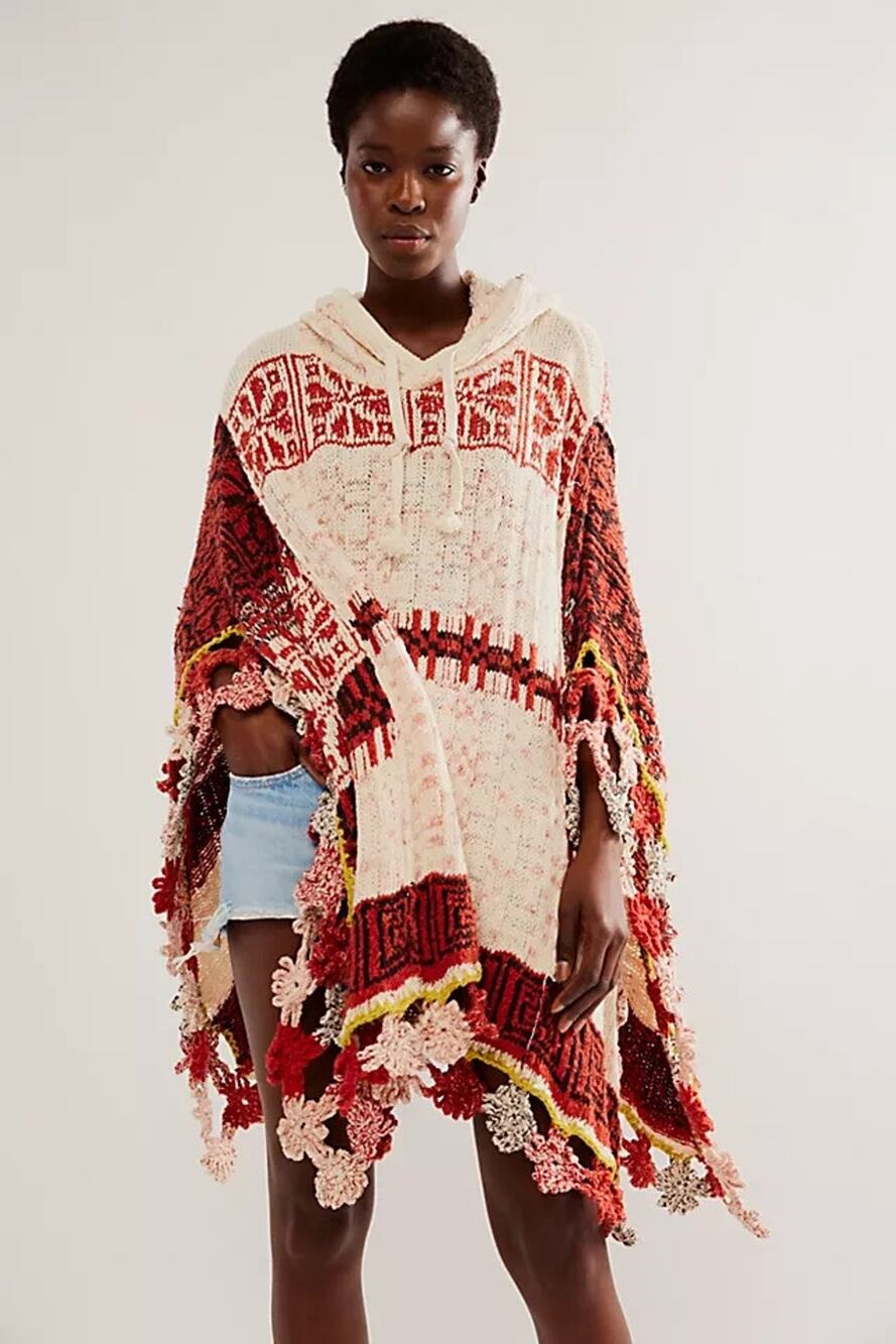 Free People Craft Crochet Hooded Poncho size M/L NWT